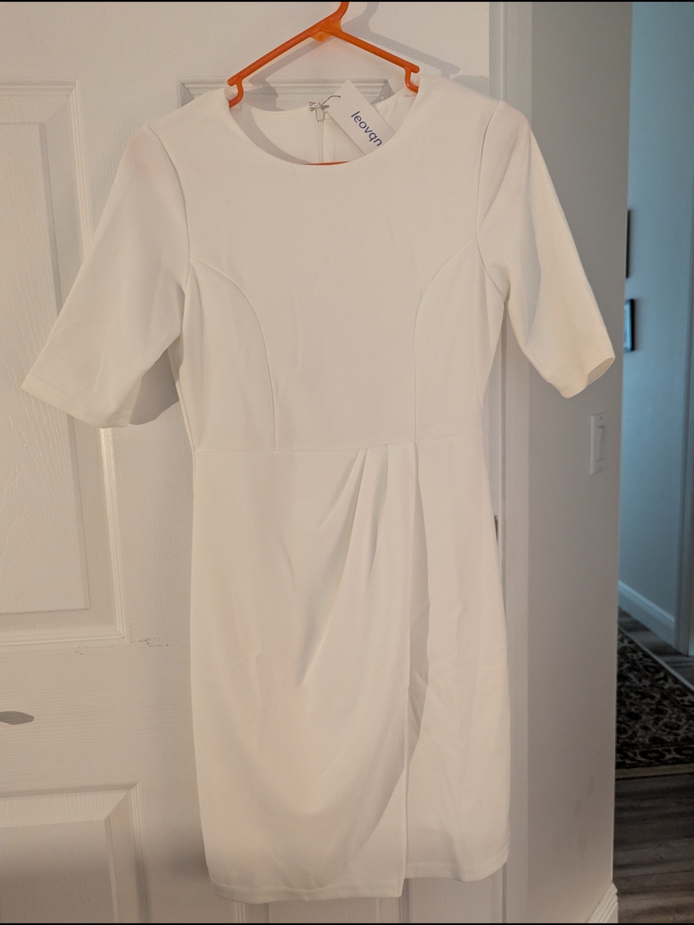 Leovqn White Short-Sleeve Sheath Dress